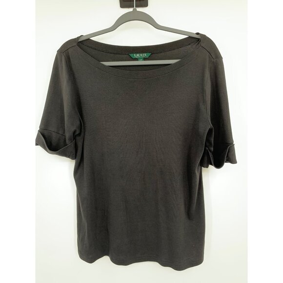 Lauren Ralph Lauren Black Short Sleeve‎ Scoop Neck Womens Top Size Large - Picture 8 of 9